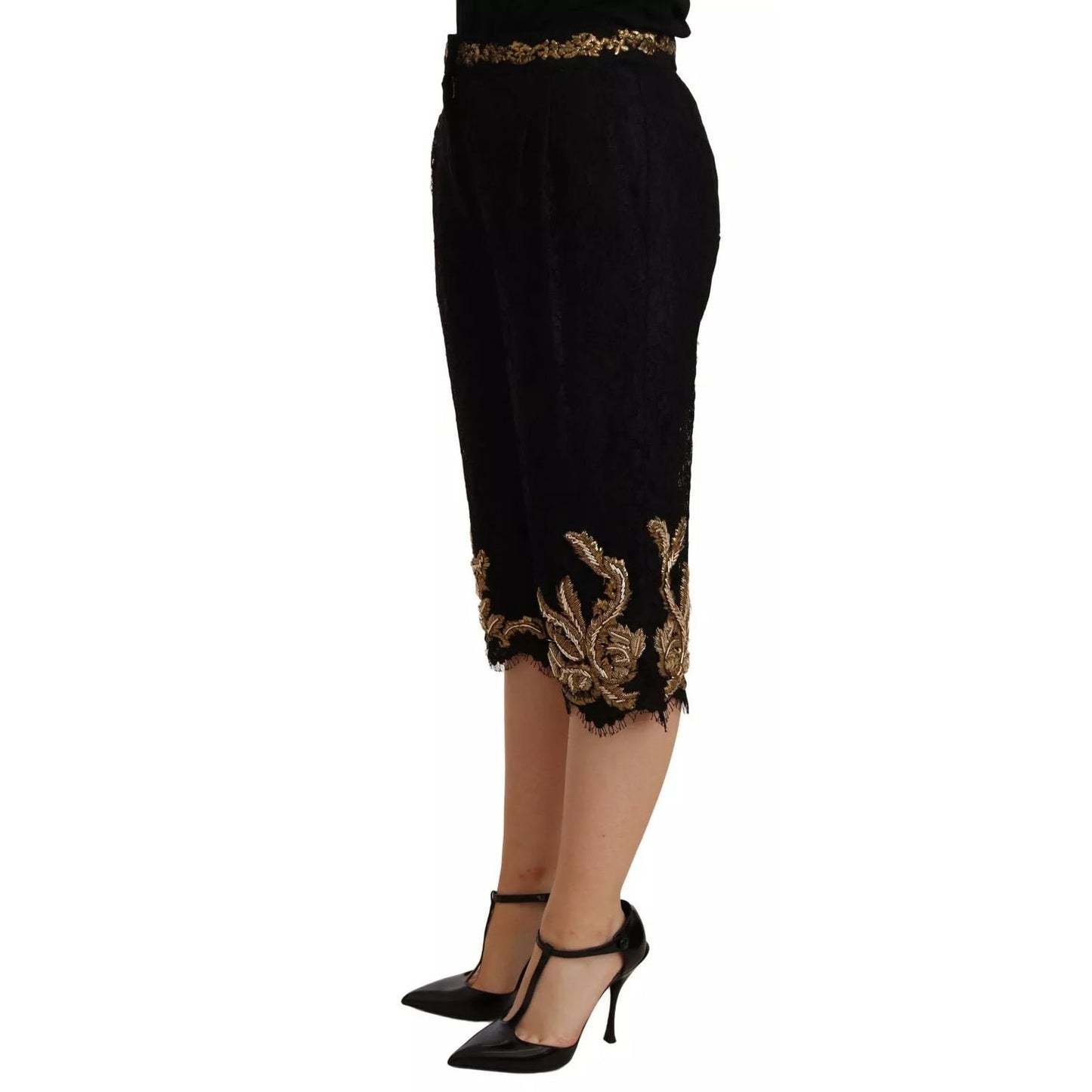 Dolce & Gabbana Black Lace Gold Baroque SPECIAL PIECE Shorts