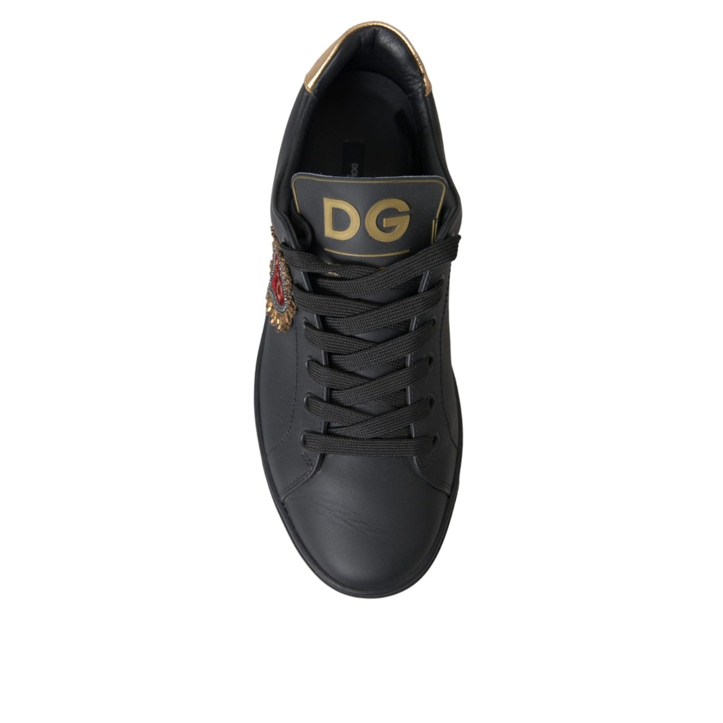 Dolce & Gabbana Black Leather Heart Embellished Sneakers Shoes