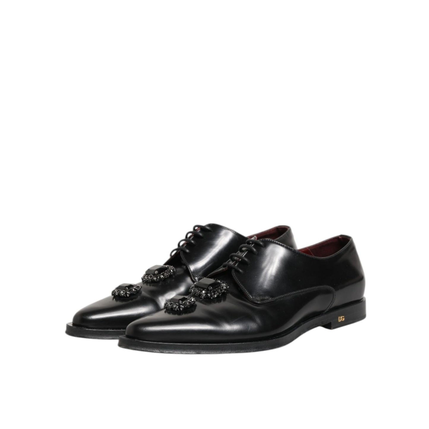 Dolce & Gabbana Black Leather Jeweled Crystals Derby Shoes