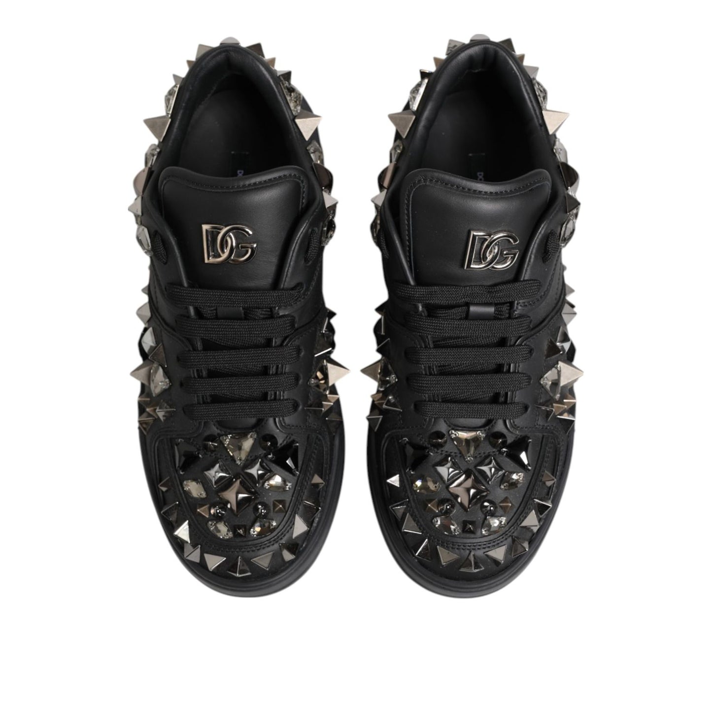 Dolce & Gabbana Black Leather Studded Low Top Sneakers Shoes