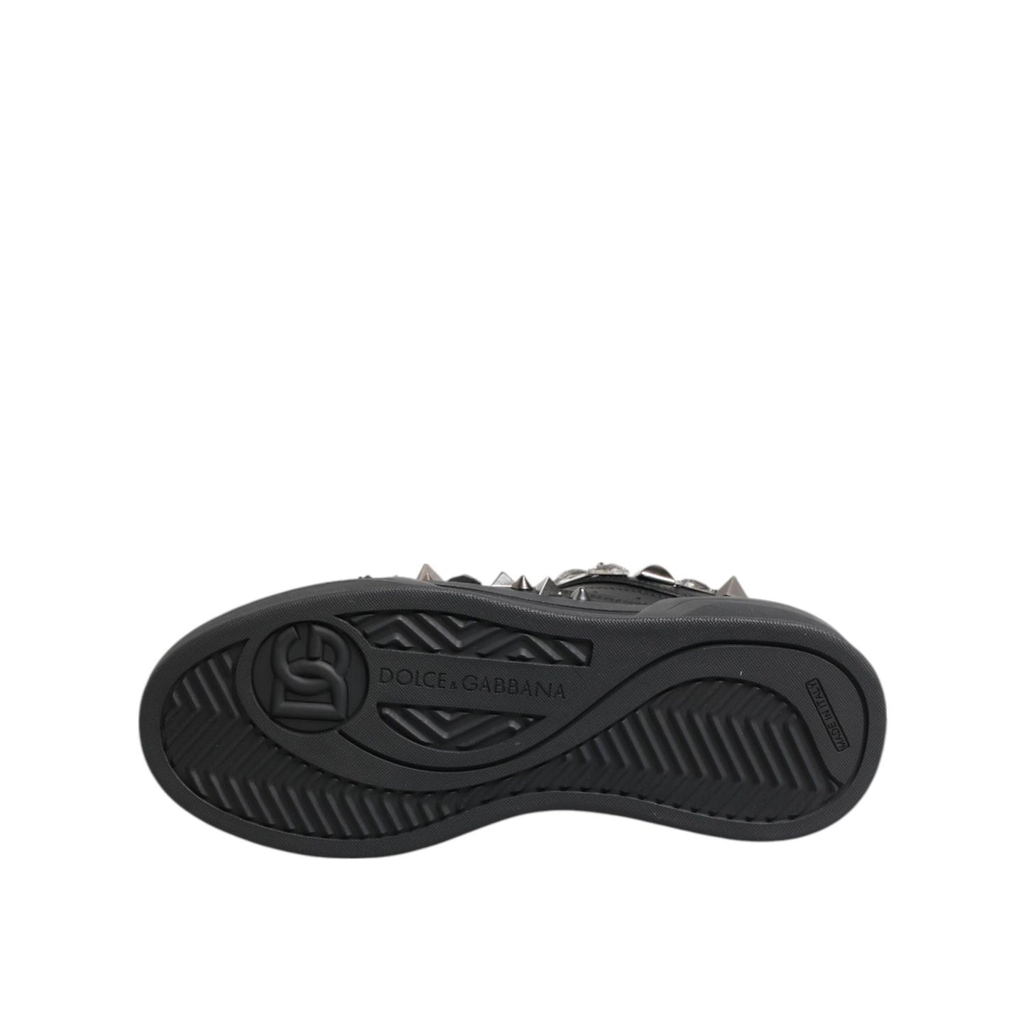 Dolce & Gabbana Black Leather Studded Low Top Sneakers Shoes