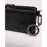Dolce & Gabbana Black Leather Zipped Card Holder Coin Purse Keyring Wallet with silver keyring and dual zip compartments.