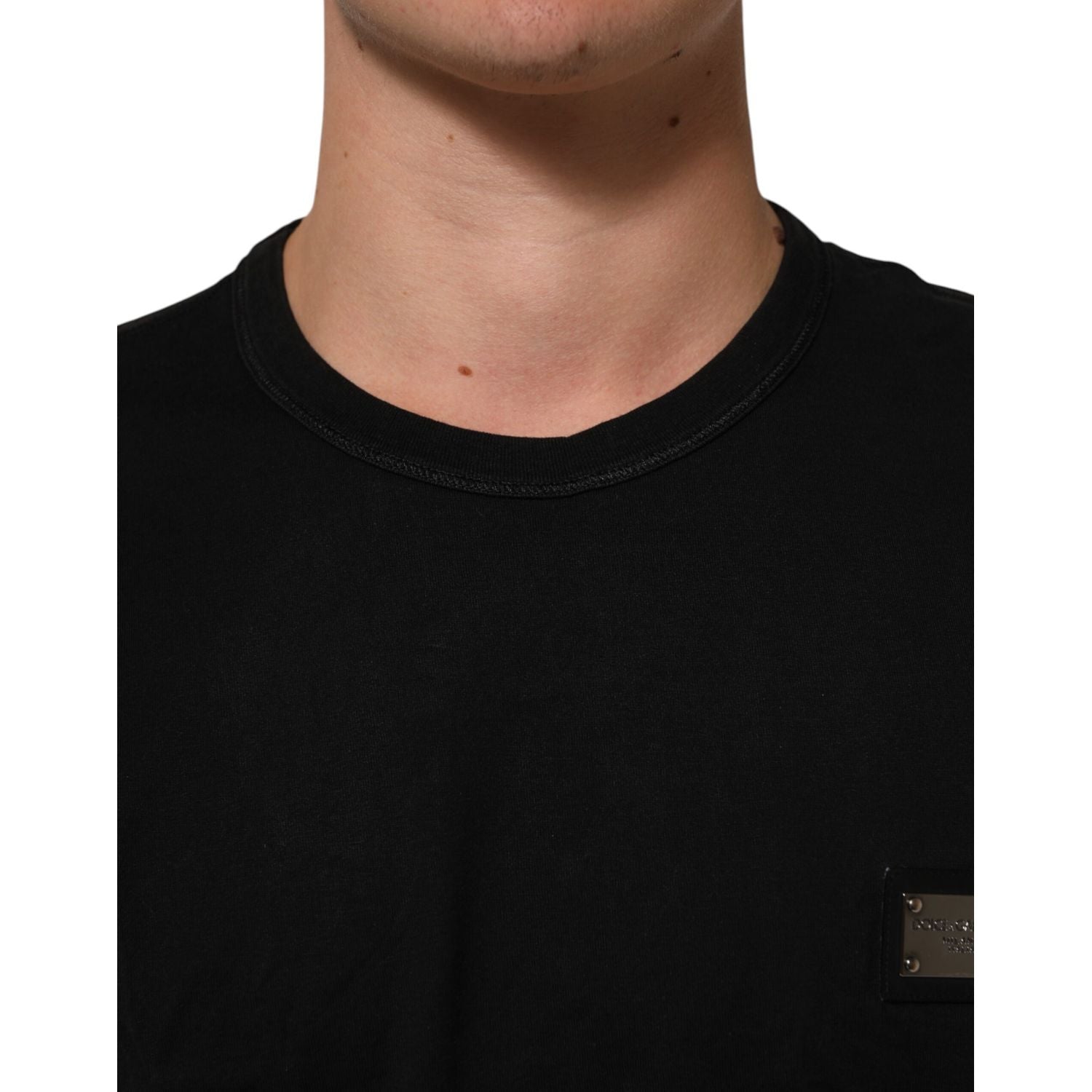 Dolce & Gabbana Black Logo Plaque Cotton Crew Neck T-shirt