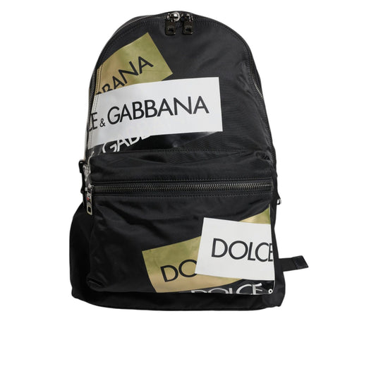 Dolce & Gabbana Black Logo Tape Polyamide School Travel Backpack Men Bag with zipper closure and logo details.
