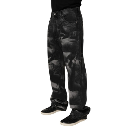 Dolce & Gabbana Black Marbled Effect Straight Men Denim Jeans
