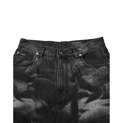 Dolce & Gabbana Black Marbled Effect Straight Men Denim Jeans