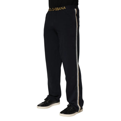 Dolce & Gabbana Black Modal Spandex Straight Logo Trouser Pants