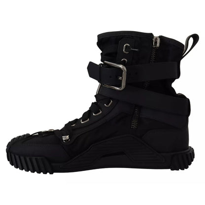 Dolce & Gabbana Black Nylon High Top Sorrento Sneakers Shoes