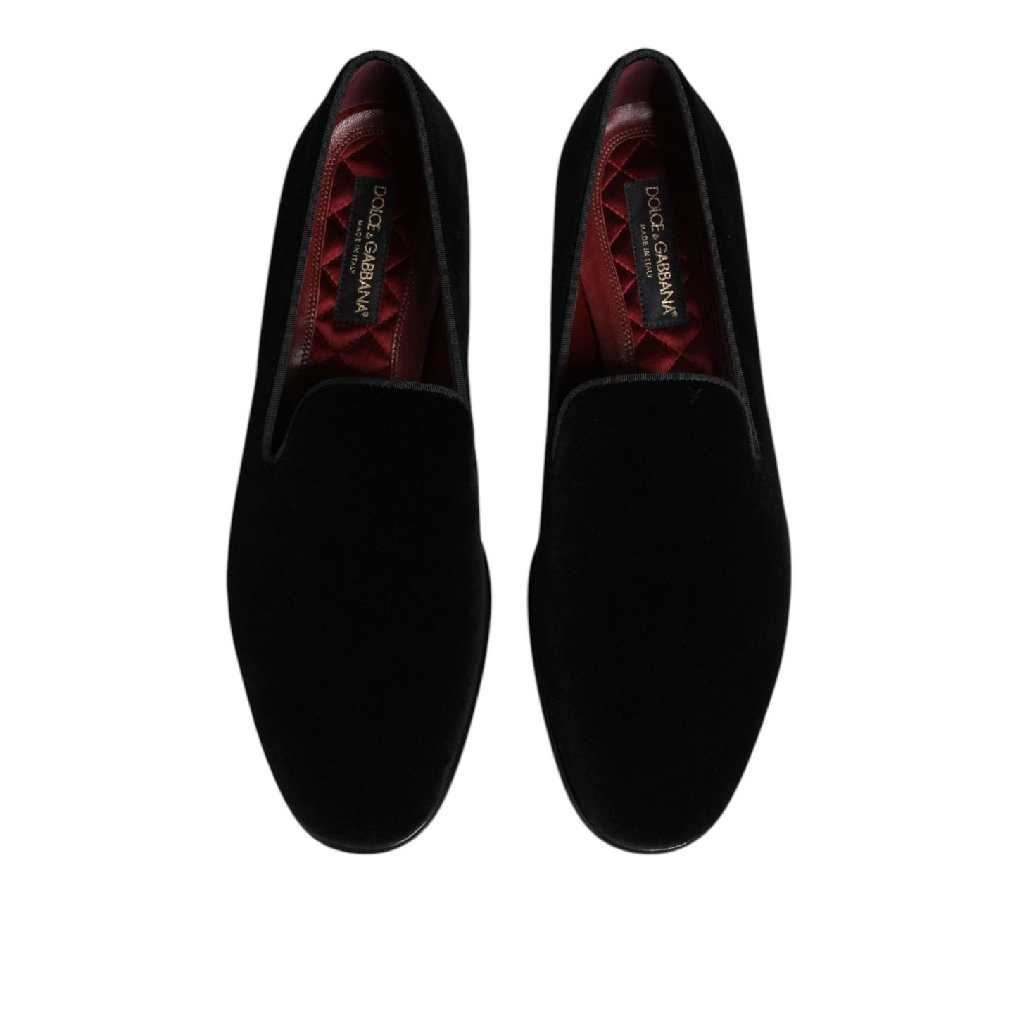 Dolce & Gabbana Black Velvet Slip On Men Loafers Formal Shoes with leather outersole, made in Italy, featuring logo details.