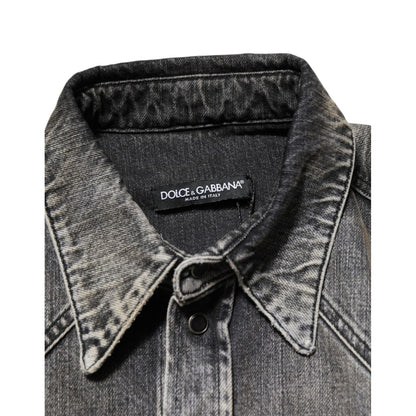 Dolce & Gabbana Black Washed Cotton Snap Long Sleeve Casual Shirt