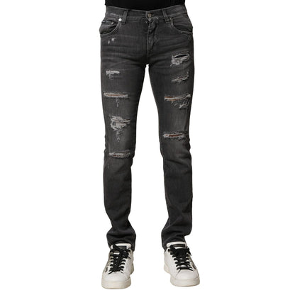 Dolce & Gabbana Black Washed Tattered Slim Fit Denim Jeans