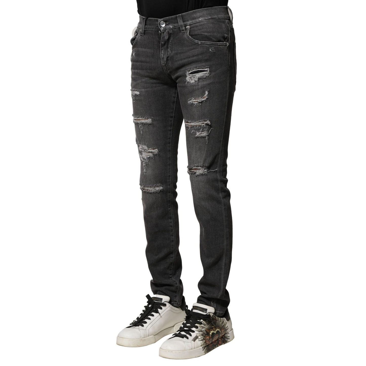 Dolce & Gabbana Black Washed Tattered Slim Fit Denim Jeans