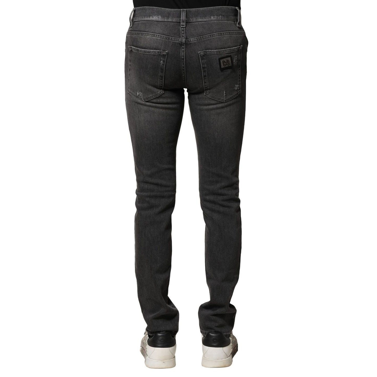 Dolce & Gabbana Black Washed Tattered Slim Fit Denim Jeans
