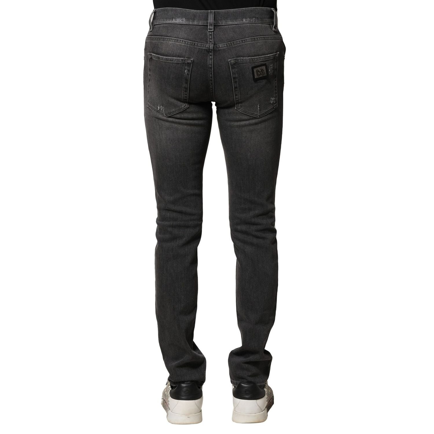 Dolce & Gabbana Black Washed Tattered Slim Fit Denim Jeans