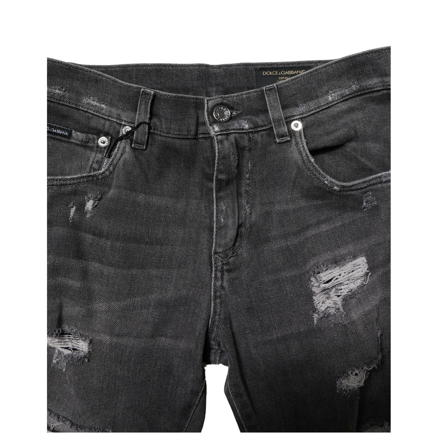 Dolce & Gabbana Black Washed Tattered Slim Fit Denim Jeans