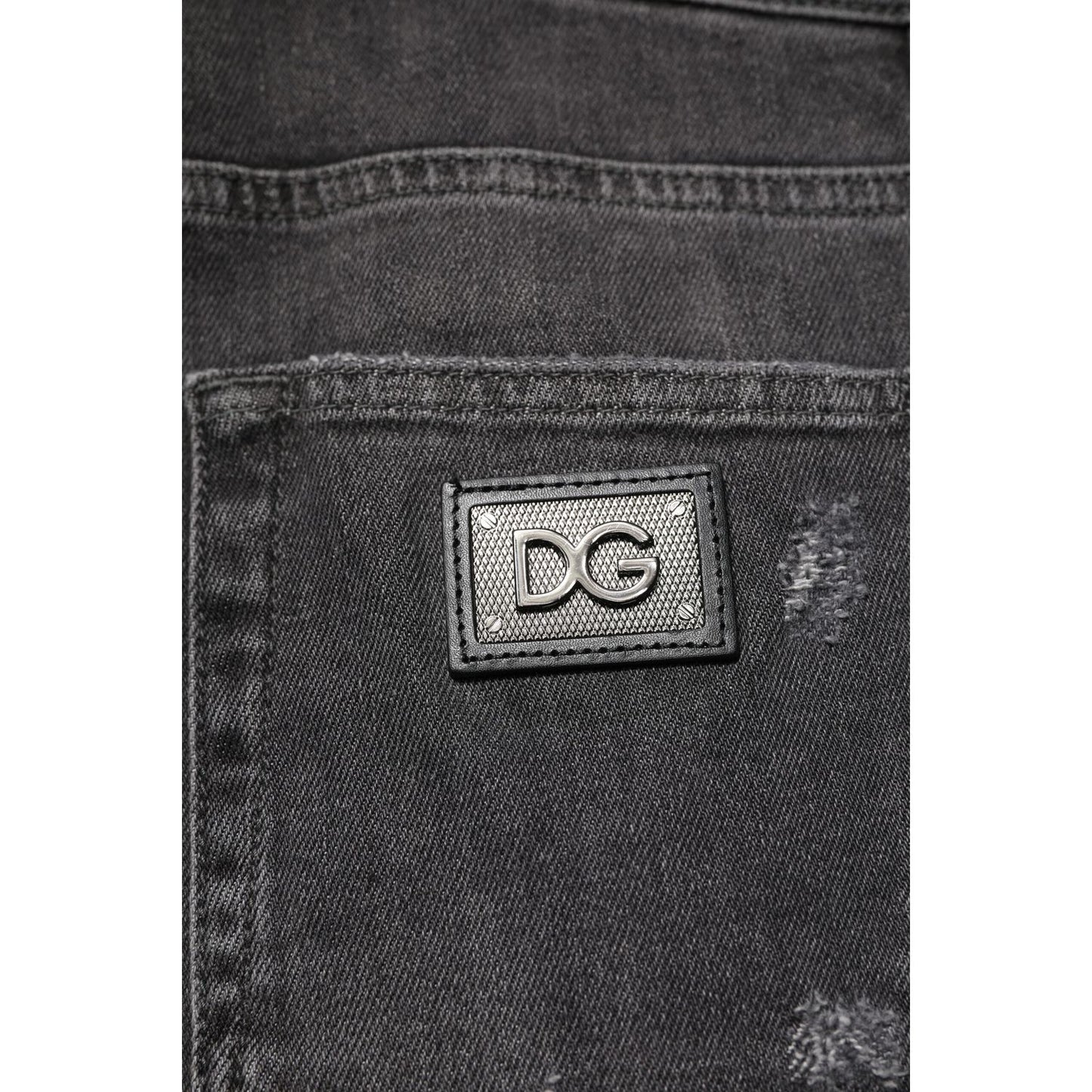Dolce & Gabbana Black Washed Tattered Slim Fit Denim Jeans