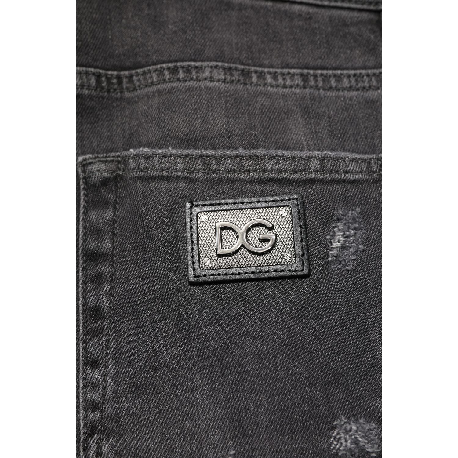 Dolce & Gabbana Black Washed Tattered Slim Fit Denim Jeans