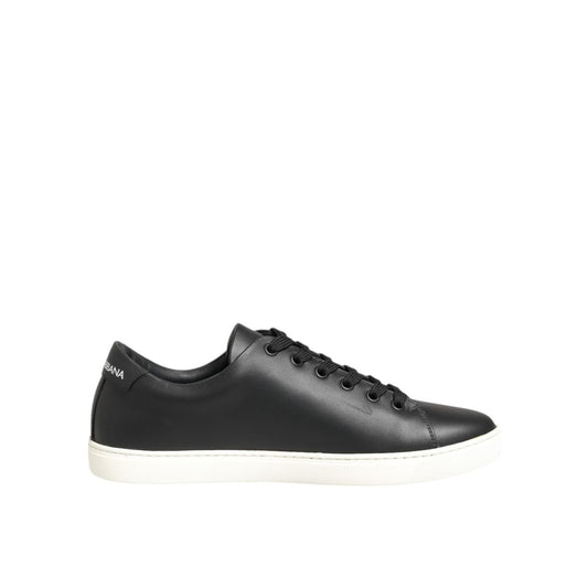 Dolce & Gabbana Black White Leather Crystal Heart Sneakers Shoes