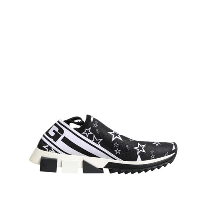 Dolce & Gabbana Black White Sorrento Low Top Sneakers Shoes with star pattern and rubber sole, authentic fabrication, made in Italy.