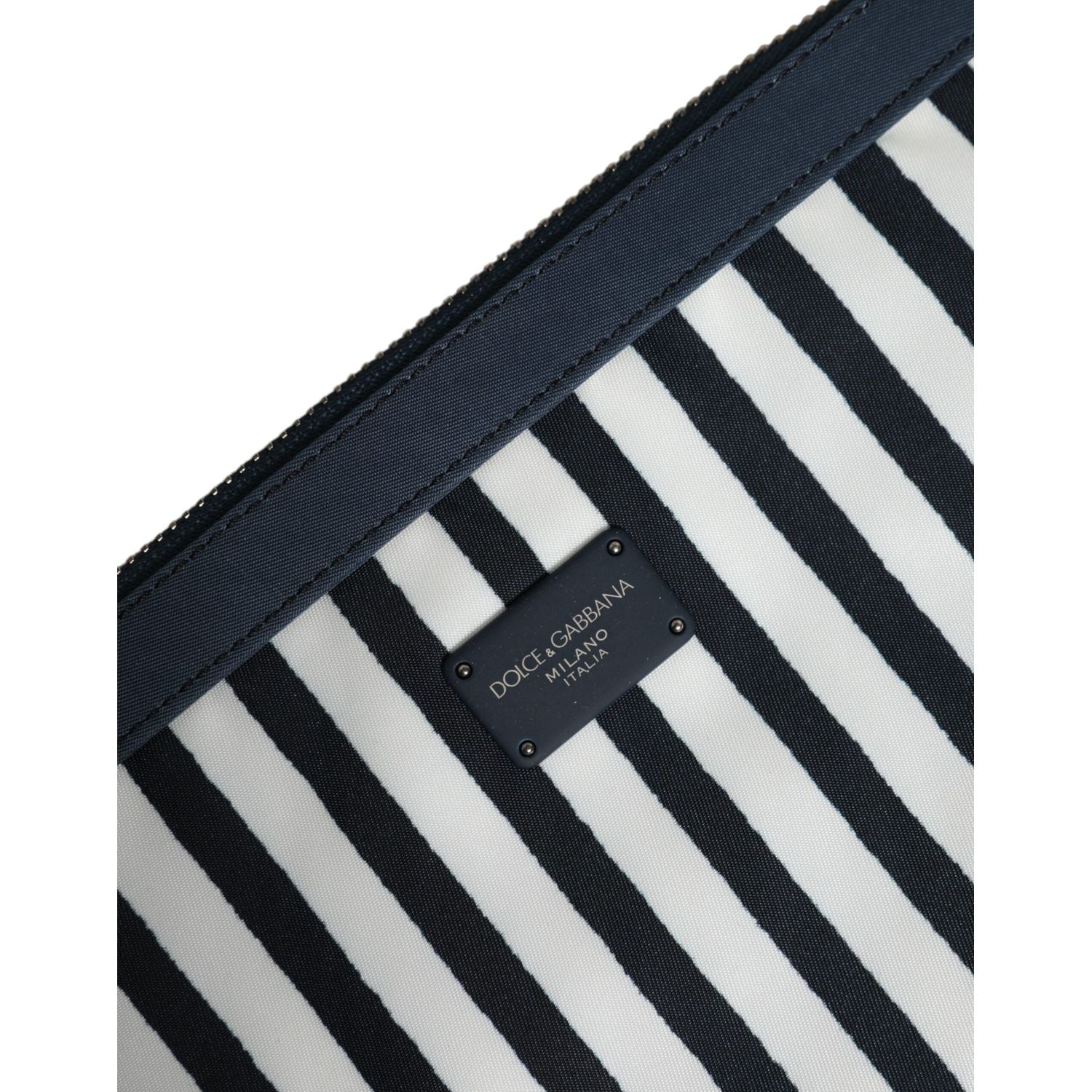 Dolce & Gabbana Black White Striped Logo Plaque Clutch Borse Pouch Bag
