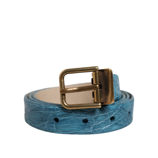 Dolce & Gabbana Blue Leather Classic Gold Metal Buckle Belt