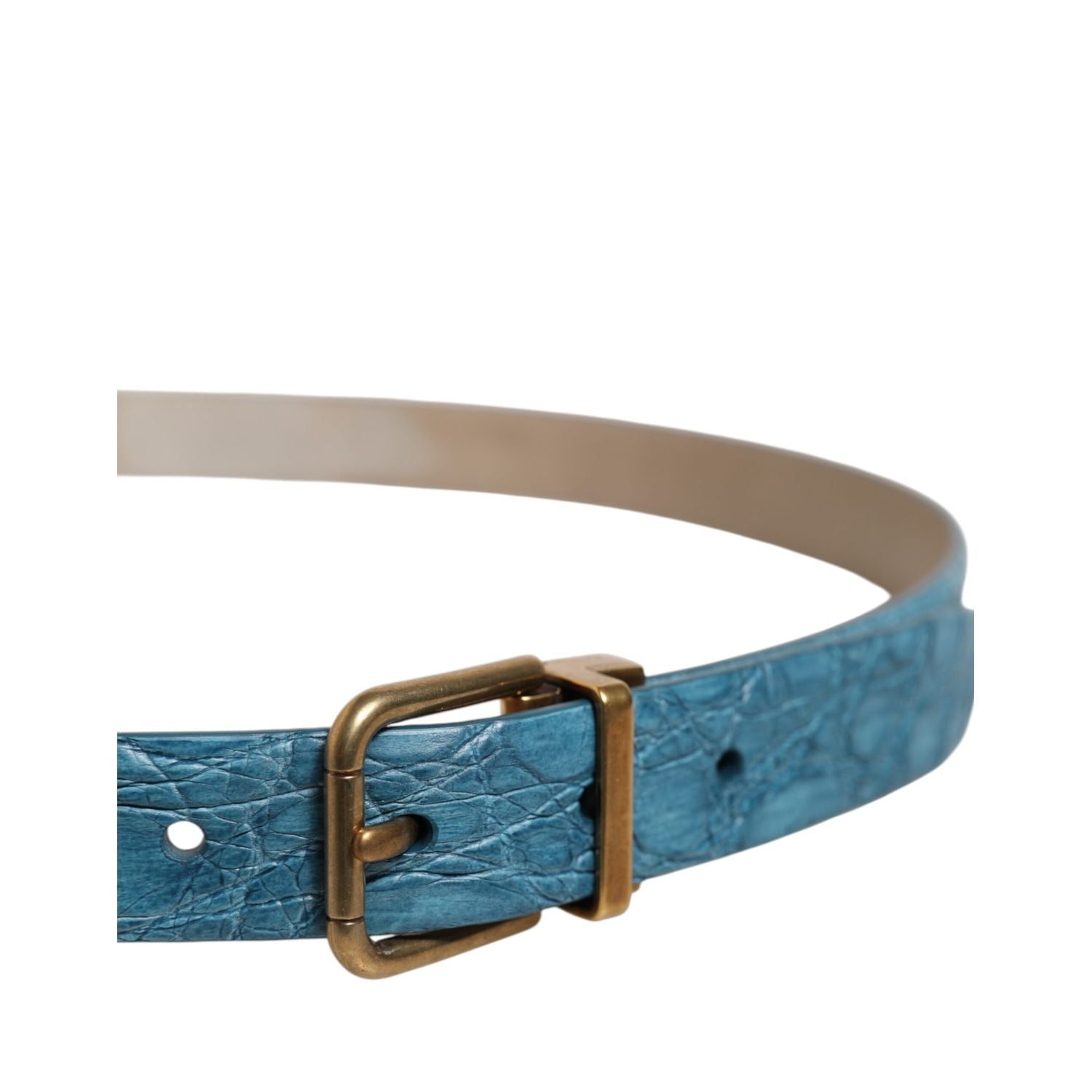 Dolce & Gabbana Blue Leather Classic Gold Metal Buckle Belt