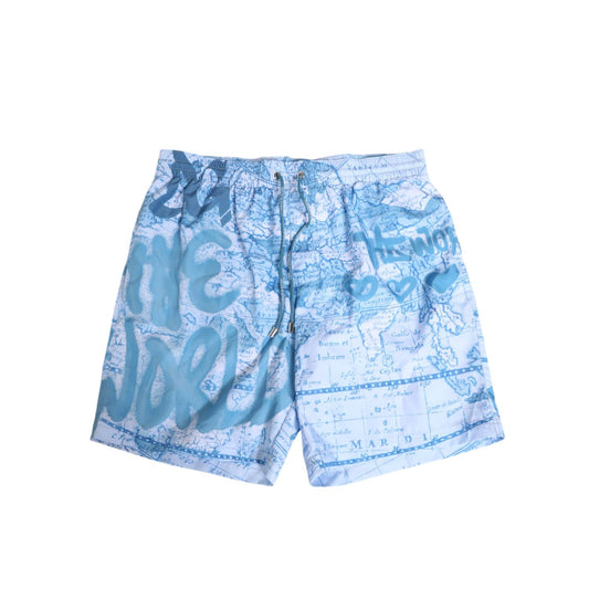 Dolce & Gabbana Blue World Map Polyester Elastic Waistband Swimwear