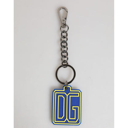 Dolce & Gabbana Blue Yellow DG Rubber Logo Silver Men Keychain Keyring