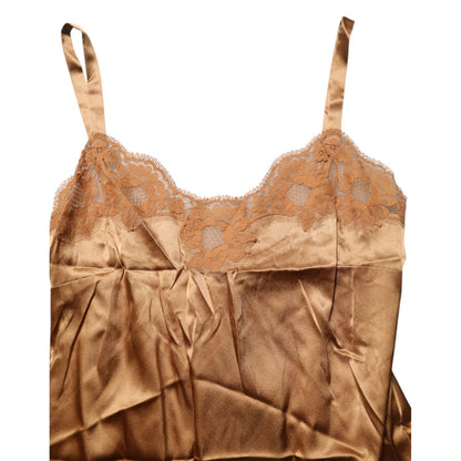 Dolce & Gabbana Brown Floral Lace Tank Lingerie Sleepwear Underwear