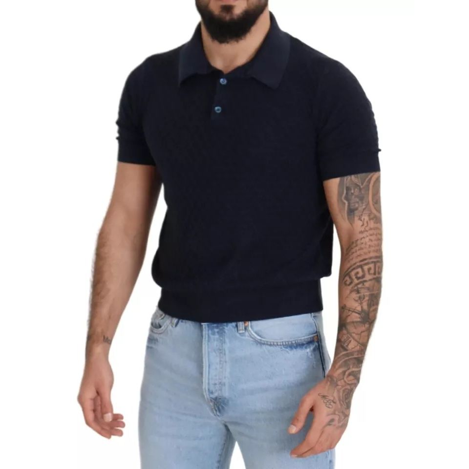Dolce & Gabbana Dark Blue Collared Polo Casual Silk T-shirt