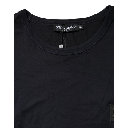 Dolce & Gabbana Dark Blue Logo Plaque Cotton Crewneck T-shirt