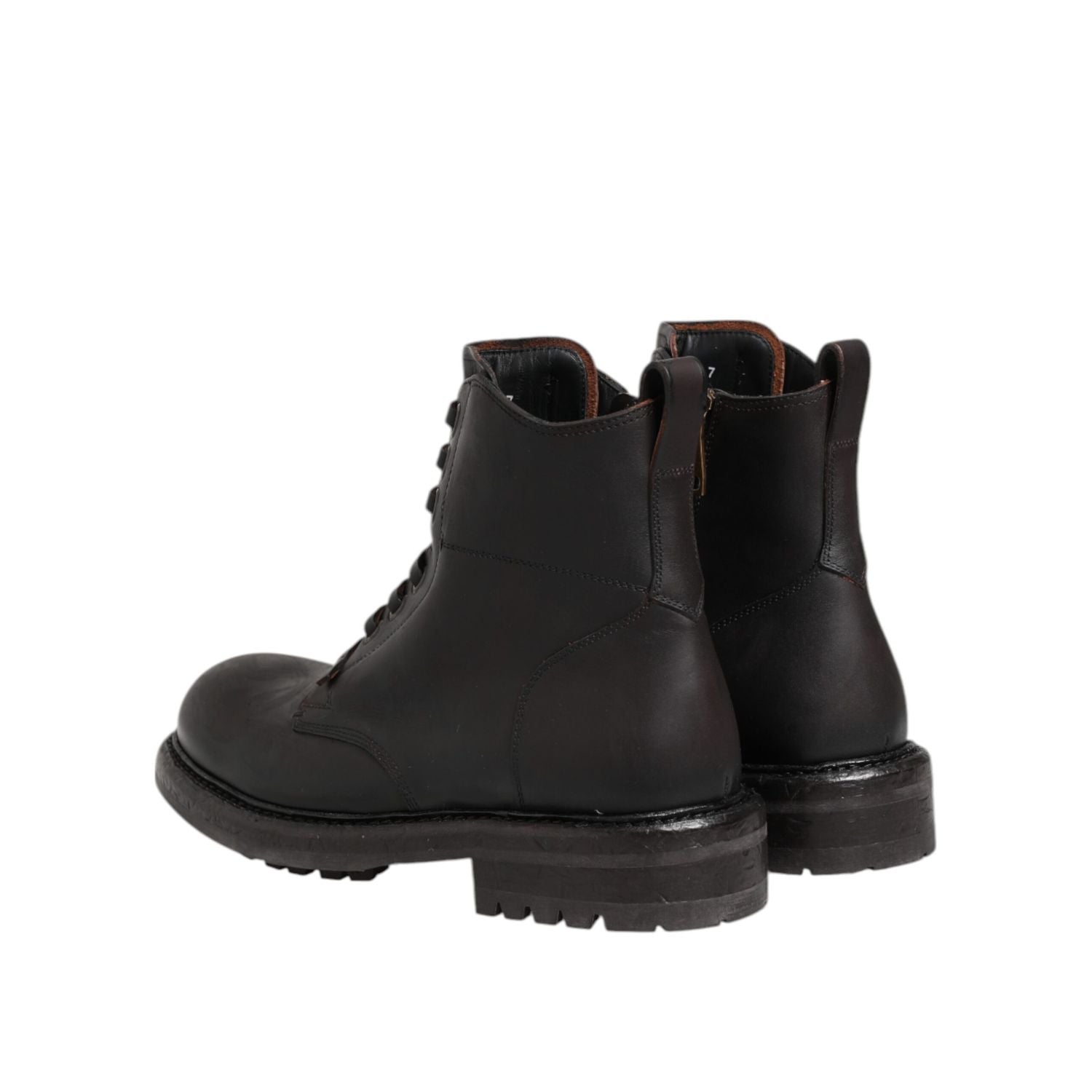 Dolce & Gabbana Dark Brown Leather Lace Up Mid Calf Boots Shoes