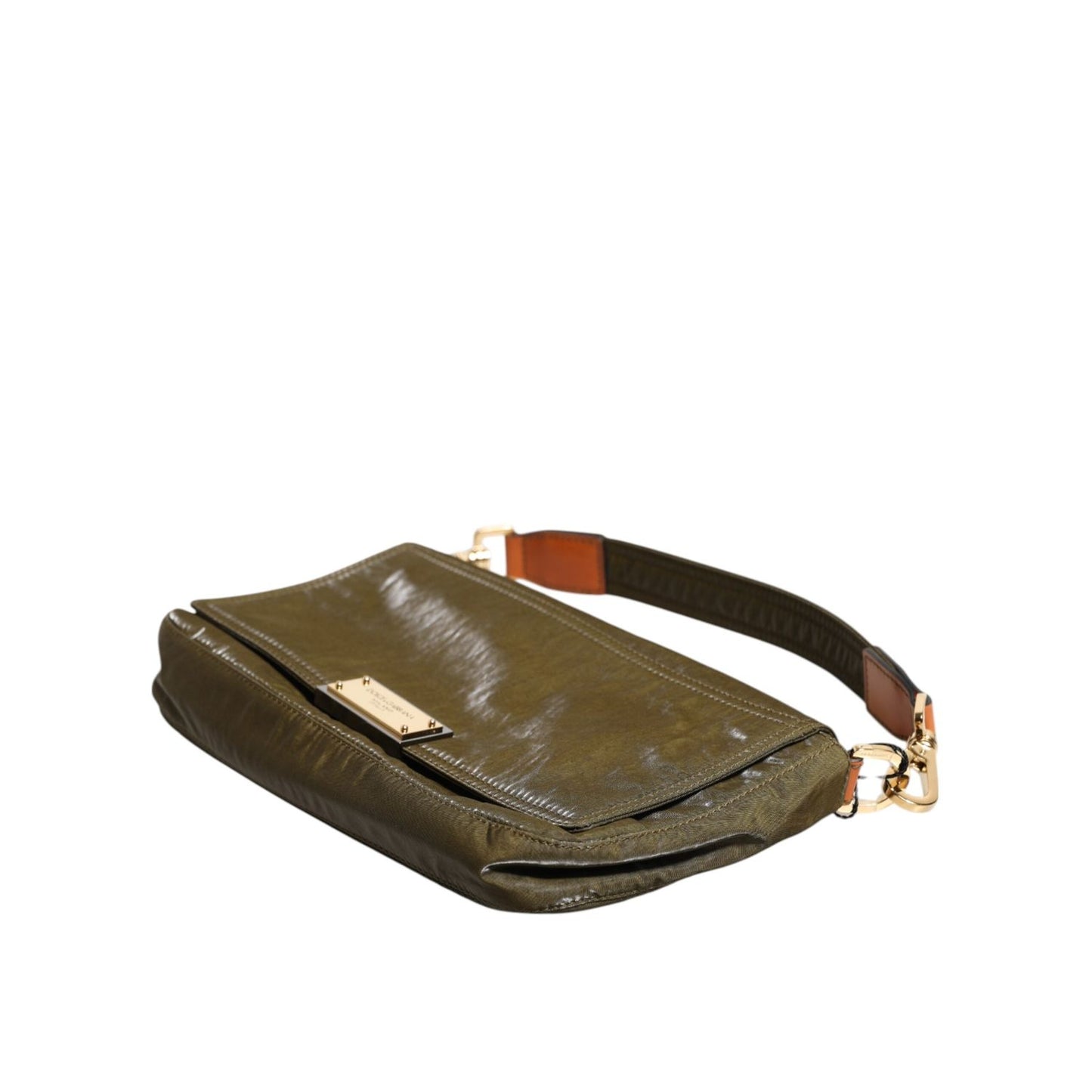 Dolce & Gabbana Dark Green Nylon Logo Plaque Shoulder Strap Borse Bag, elegant design with zipper closure and logo details.