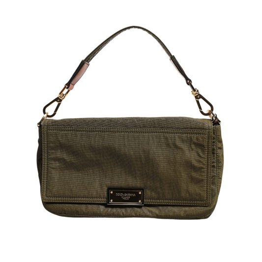 Dolce & Gabbana Dark Green Nylon Logo Plaque Shoulder Strap Borse Bag with logo plaque and zipper closure.