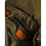 Interior of Dolce & Gabbana Dark Green Nylon Logo Plaque Shoulder Strap Borse Bag showing logo plaque and zipper.
