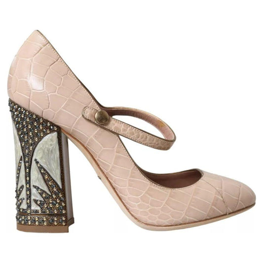 Dolce & Gabbana Beige Leather Mary Janes Embellished Shoes LA10915-39