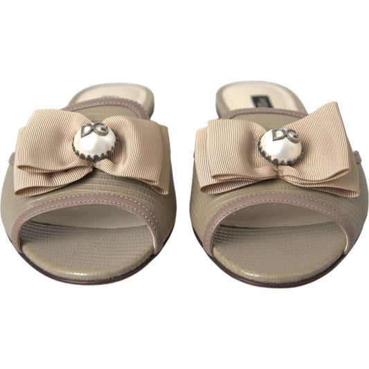 Dolce & Gabbana Beige Logo Pearl Flats Sandals Slides Shoes LA10971-35