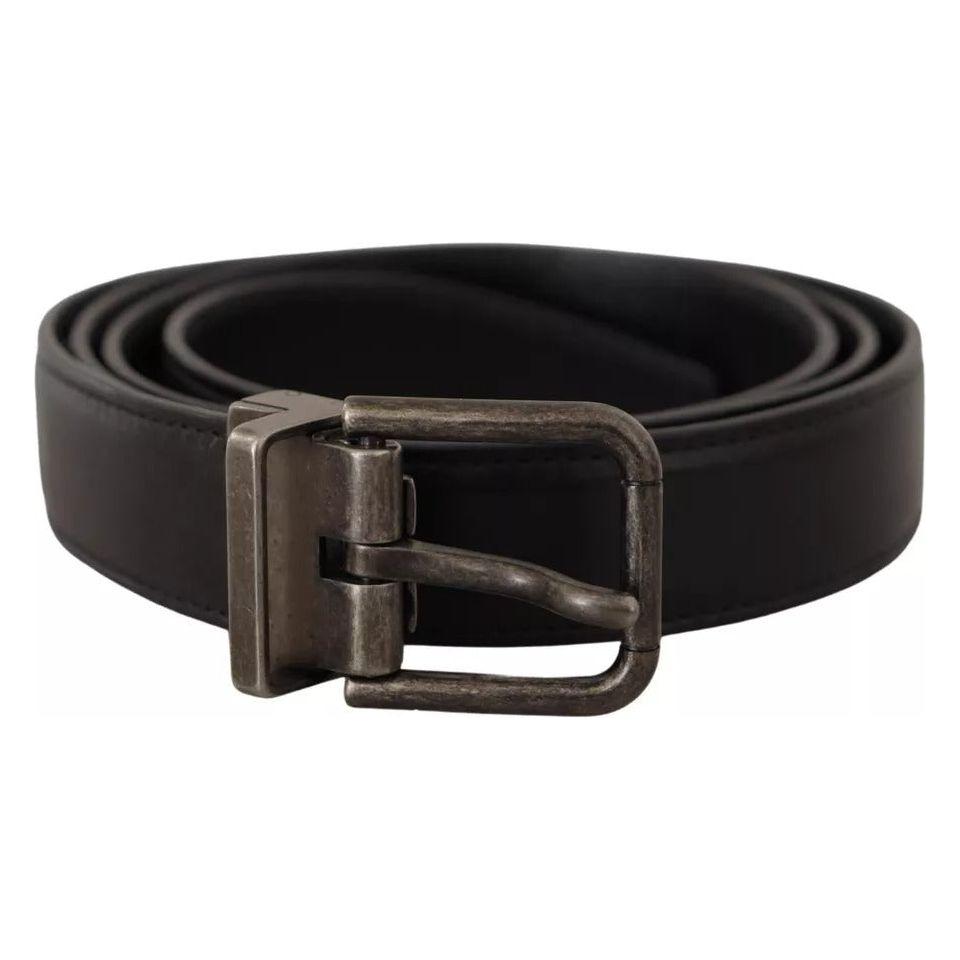 Dolce & Gabbana Black Calf Leather Vintage Logo Metal Buckle Belt BEL8541-100