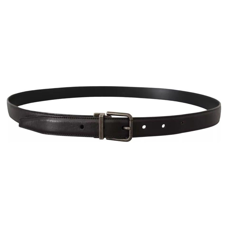 Dolce & Gabbana Black Calf Leather Vintage Logo Metal Buckle Belt BEL8541-100