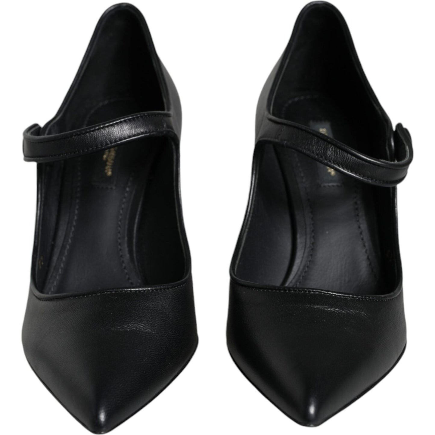 Dolce & Gabbana Black Leather Logo Heels Mary Janes Pumps Shoes LA11615-37