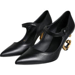 Dolce & Gabbana Black Leather Logo Heels Mary Janes Pumps Shoes LA11615-37