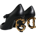 Dolce & Gabbana Black Leather Logo Heels Mary Janes Pumps Shoes LA11615-37