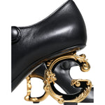 Dolce & Gabbana Black Leather Logo Heels Mary Janes Pumps Shoes LA11615-37