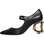 Dolce & Gabbana Black Leather Logo Heels Mary Janes Pumps Shoes LA11615-37