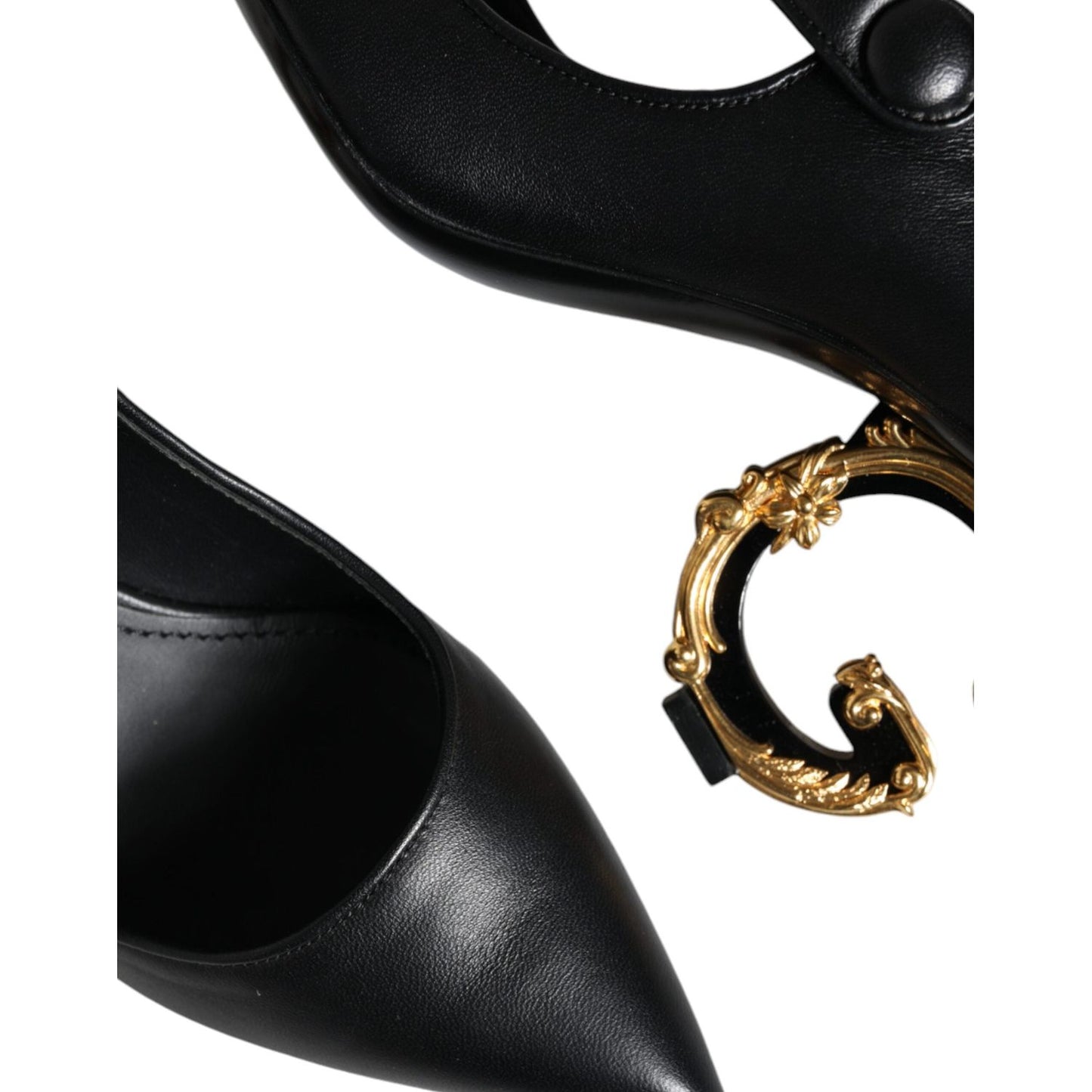 Dolce & Gabbana Black Leather Logo Heels Mary Janes Pumps Shoes LA11615-37