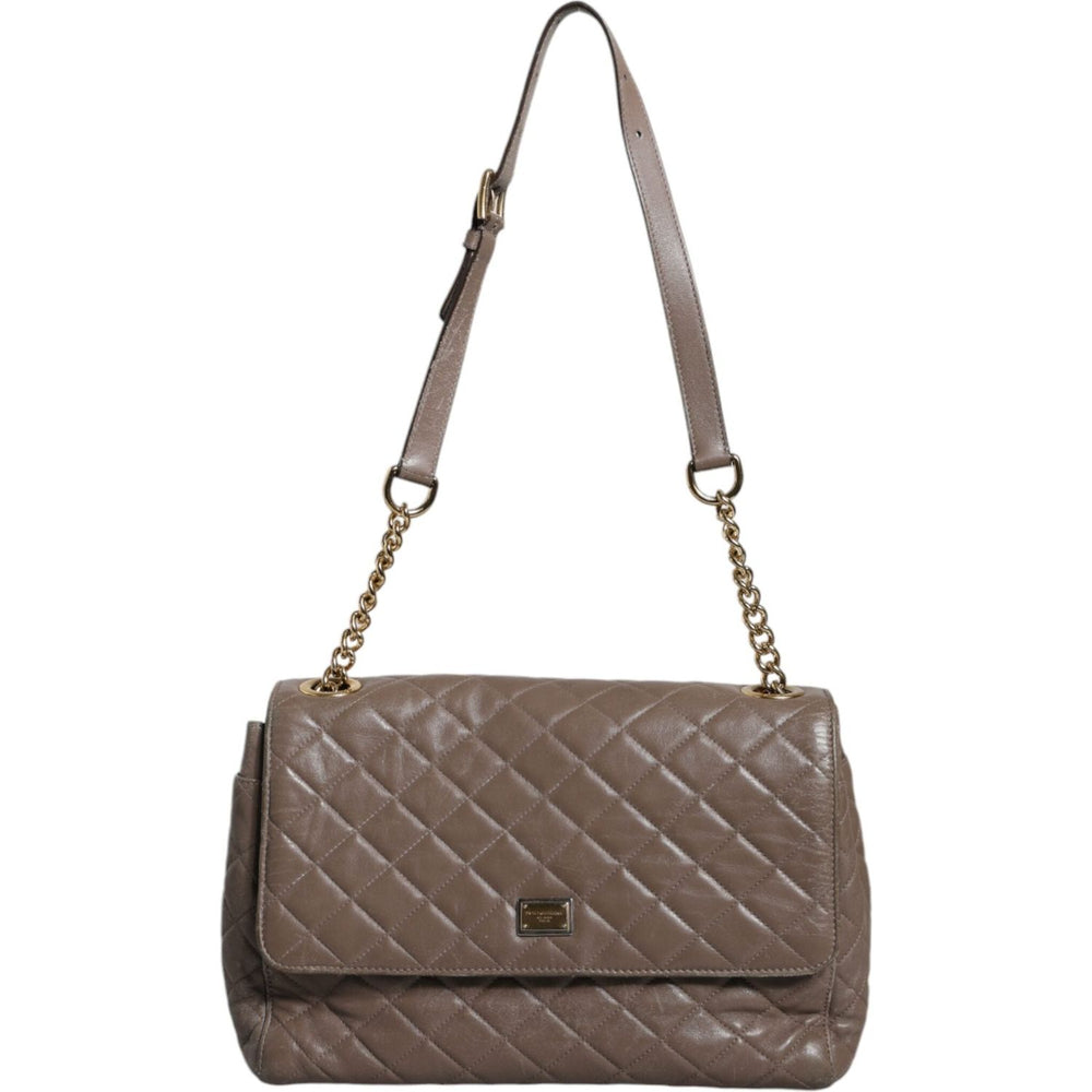 Dolce & Gabbana Brown Quilted Leather Shoulder Purse Satchel Bag Dolce & Gabbana Dim Gray