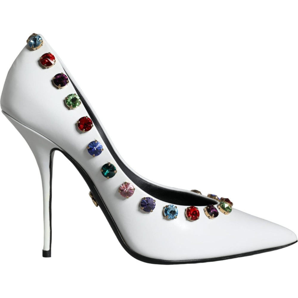 Dolce & Gabbana White Crystal Leather High Heels Pumps Shoes LA11254-39