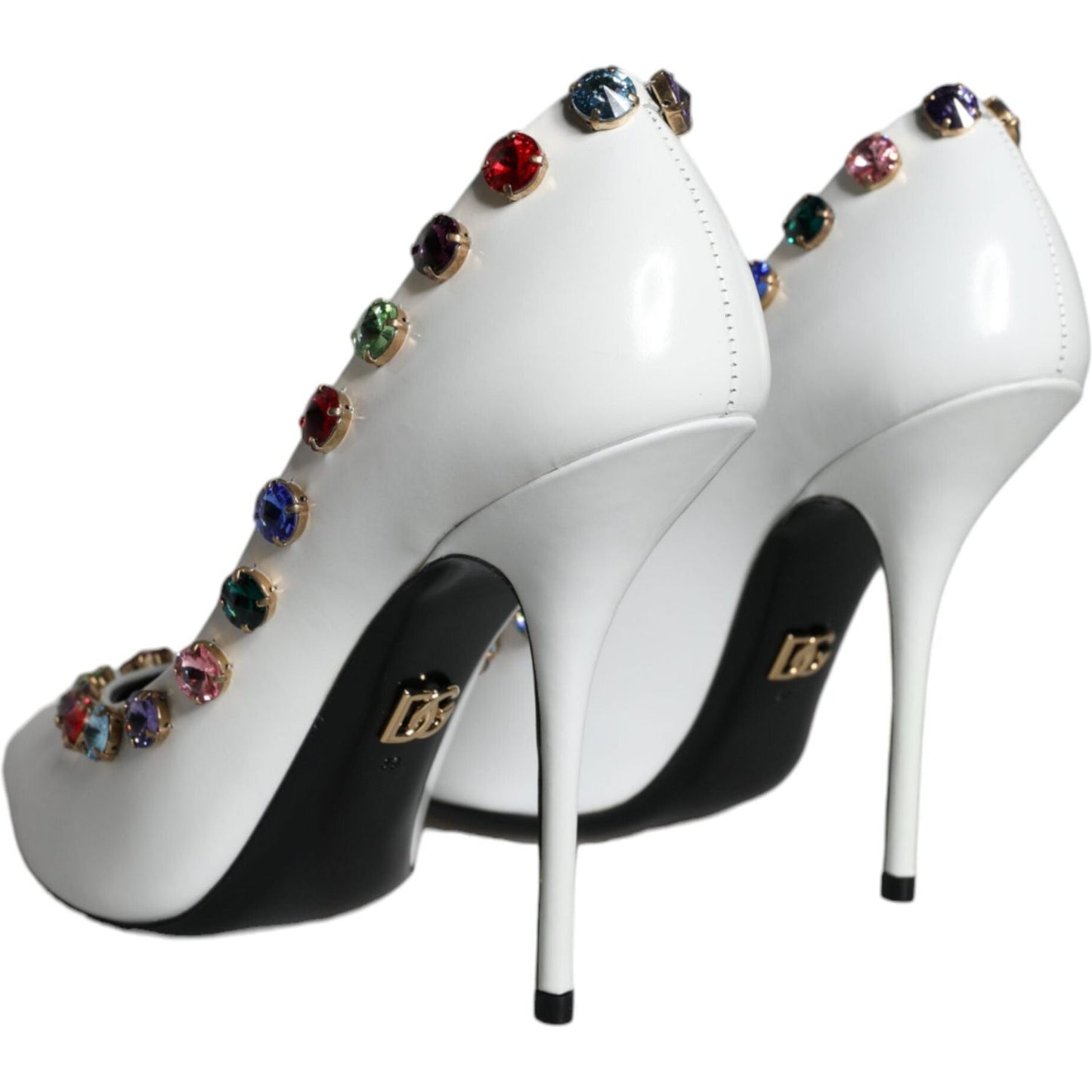 Dolce & Gabbana White Crystal Leather High Heels Pumps Shoes LA11254-39