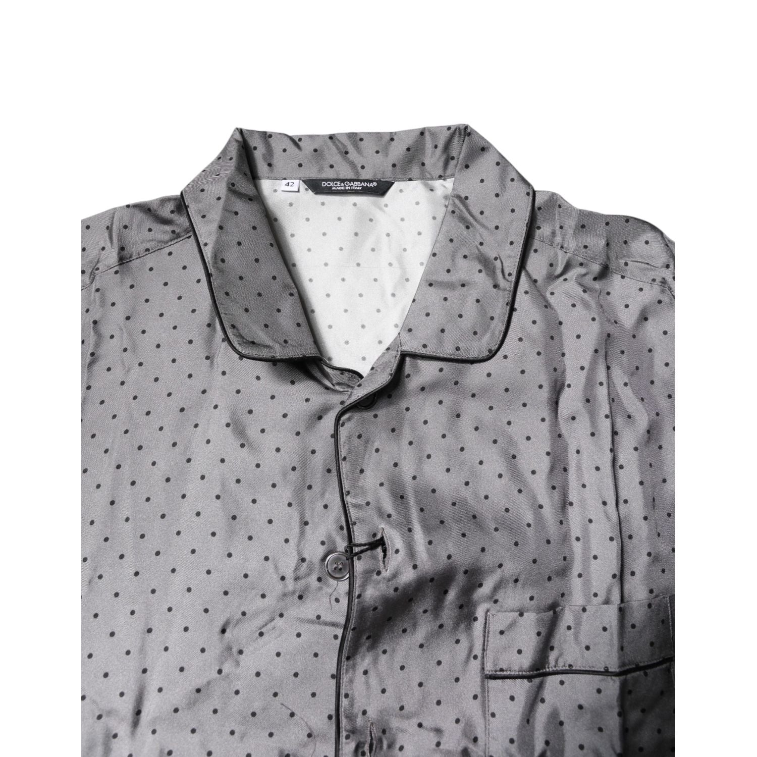 Dolce & Gabbana Gray Polka Dot Silk Long Sleeve Shirt