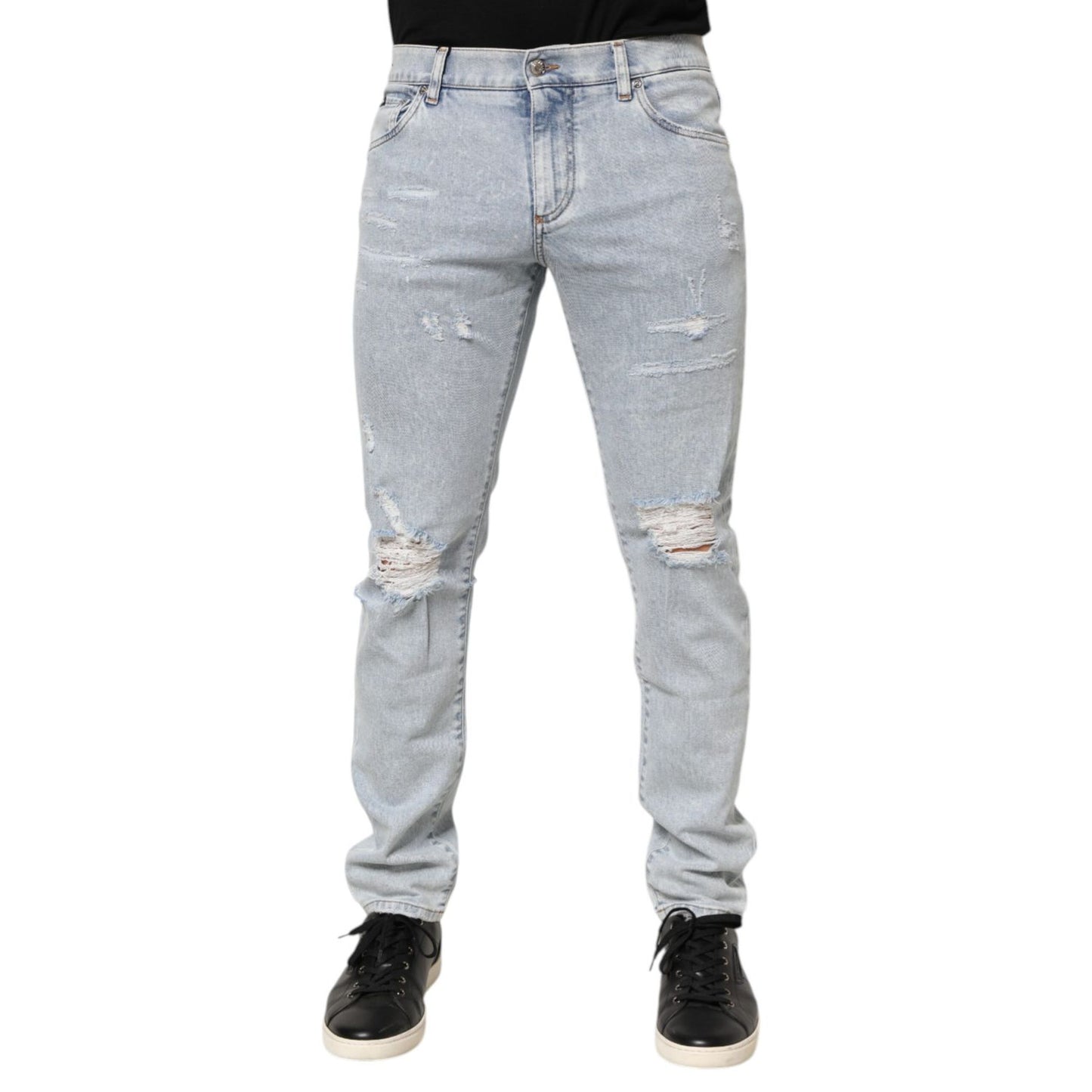 Dolce & Gabbana Light Blue Distressed Slim Fit Ripped Denim Jeans